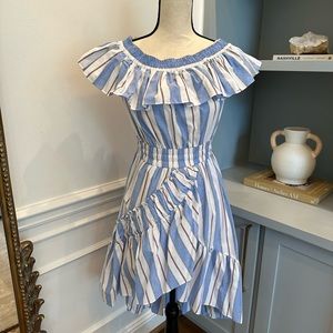 MISA blue white stripes high low dress size small